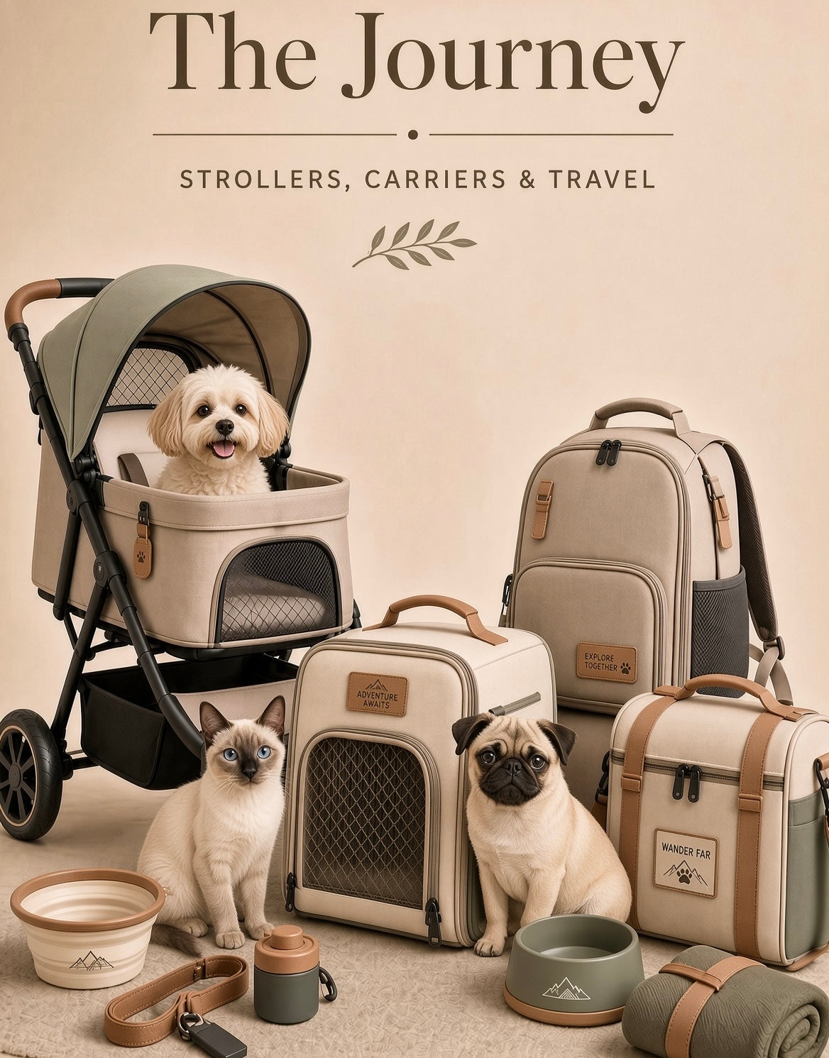 Pet strollers, carriers and travel gear
