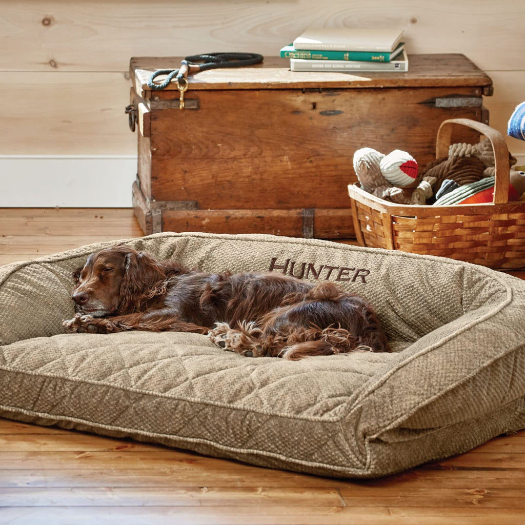 Orvis EcoPlush Medium Dog Bed - Comfort Bolster in Brown Tweed