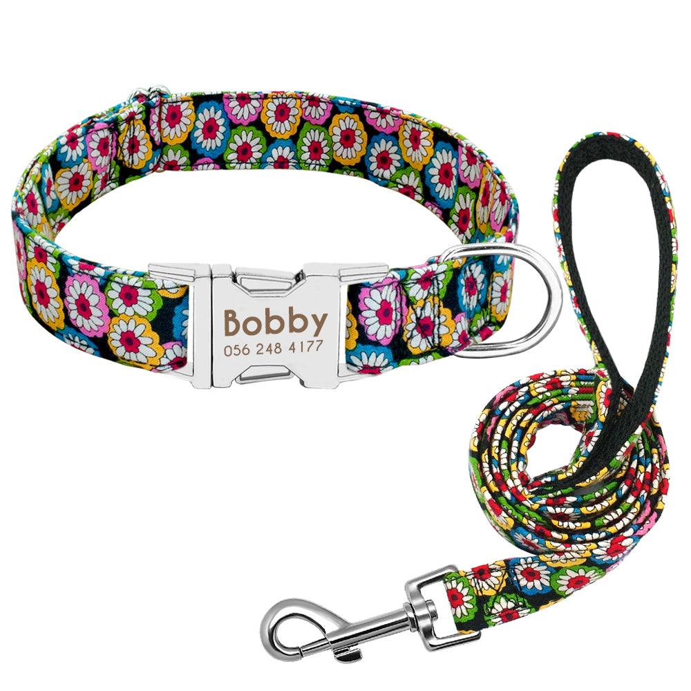 Personalized dog collar with engraved name and contact details