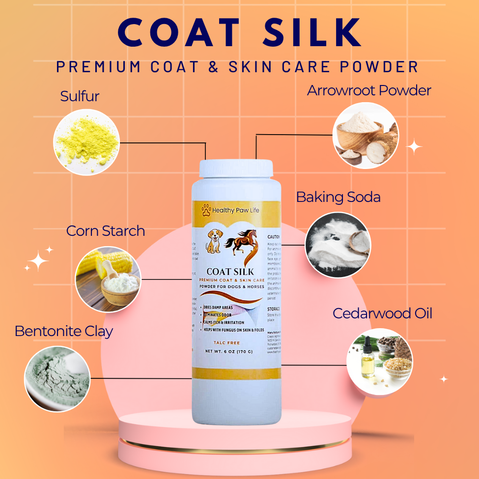 COAT SILK - Canine and Equine Dry Powder | Alleviate Odors and Itchiness | Relieves Rain Rot and Sweet Itch | Holistic Remedy and Soothing Formula-1