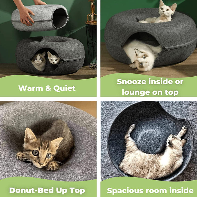 Felt Cat Tunnel Bed Round Donut Cave Nest for Kittens and Small Pets 60x30cm