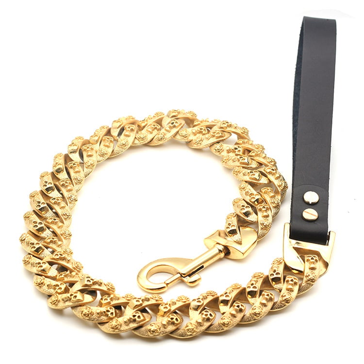 Luxury Gold-Tone Dog Leash with Leather Grip