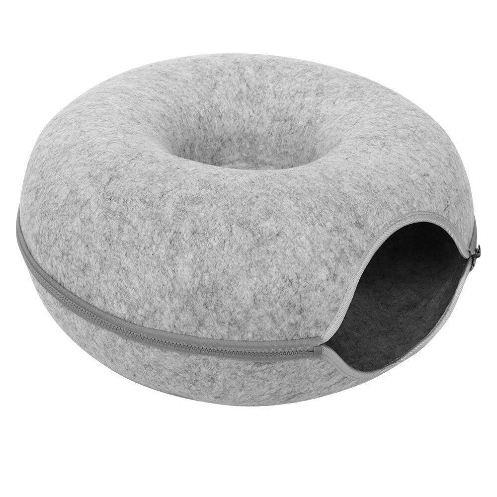 Felt Cat Tunnel Bed Round Donut Cave Nest for Kittens and Small Pets 60x30cm