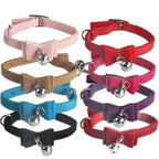 1× Adjustable Suede Cat Collar with Bow Bell Pink Blue Black Red