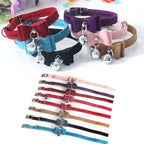 1× Adjustable Suede Cat Collar with Bow Bell Pink Blue Black Red