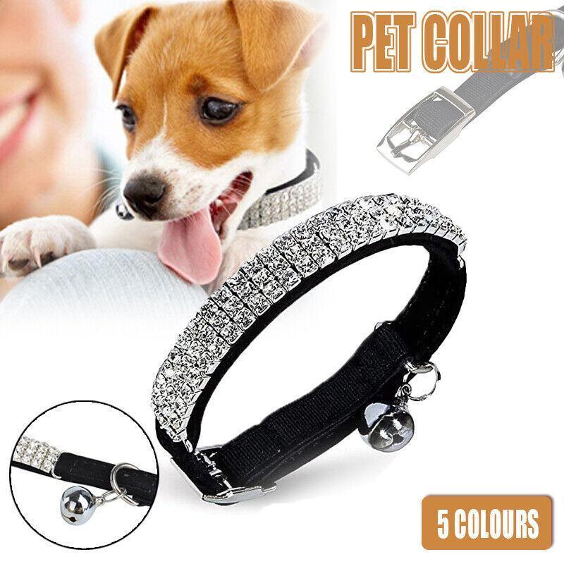 Suede Adjustable Pet Collar with Rhinestone for Cat Puppy 5 Colours Quick Release