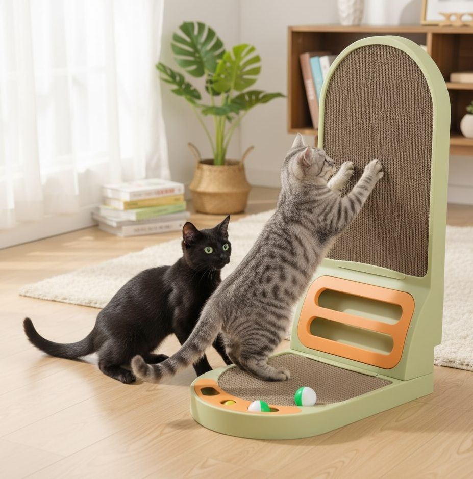 Vertical Cat Scratching Board with Built-In Ball Toy