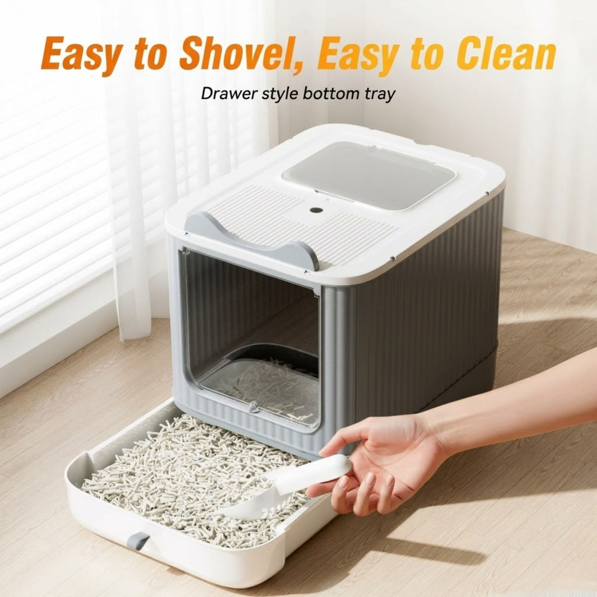 Enclosed Cat Litter Box with Drawer Tray for Easy Cleaning
