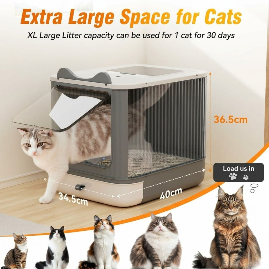Enclosed Cat Litter Box with Drawer Tray for Easy Cleaning
