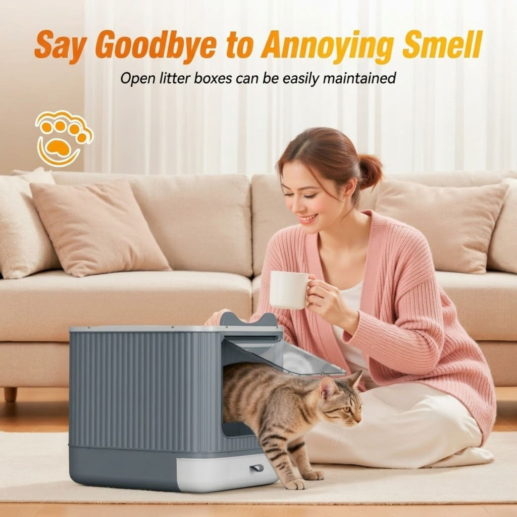 Enclosed Cat Litter Box with Drawer Tray for Easy Cleaning