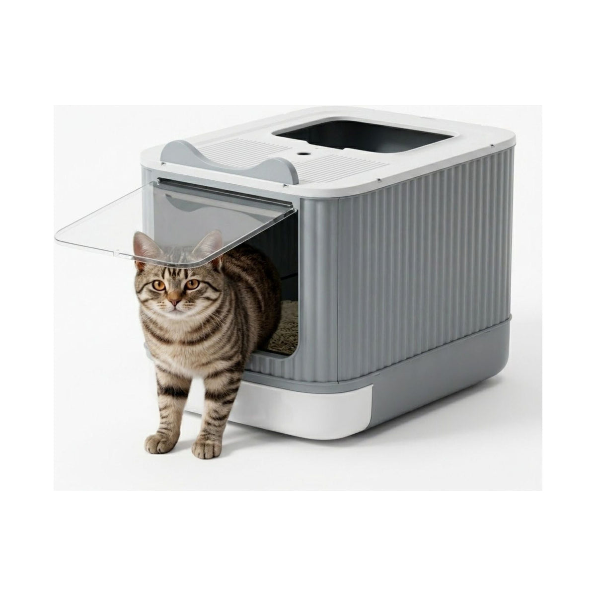 Enclosed Cat Litter Box with Drawer Tray for Easy Cleaning