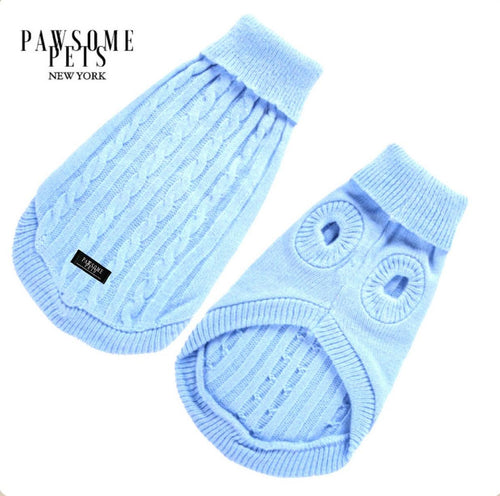 Dog And Cat Cable Knit Sweater – Light Blue