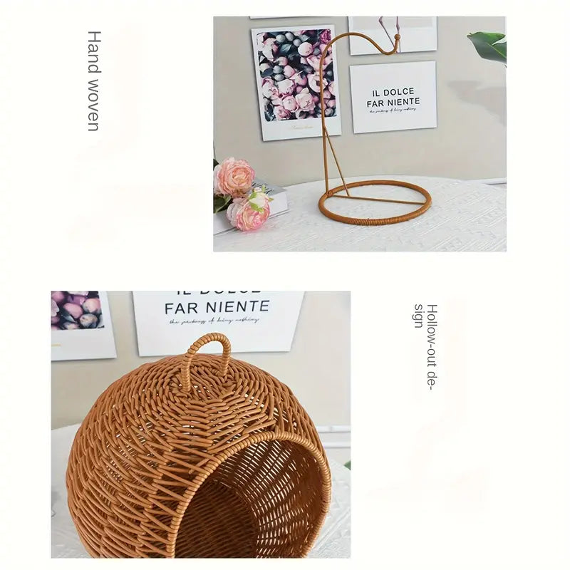 Hanging Rattan-Style Cat Nest