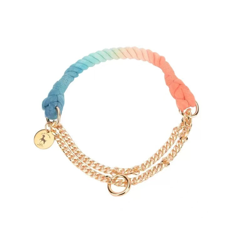 Cotton Rope Collar With Lightweight Gold Chain – Sunset