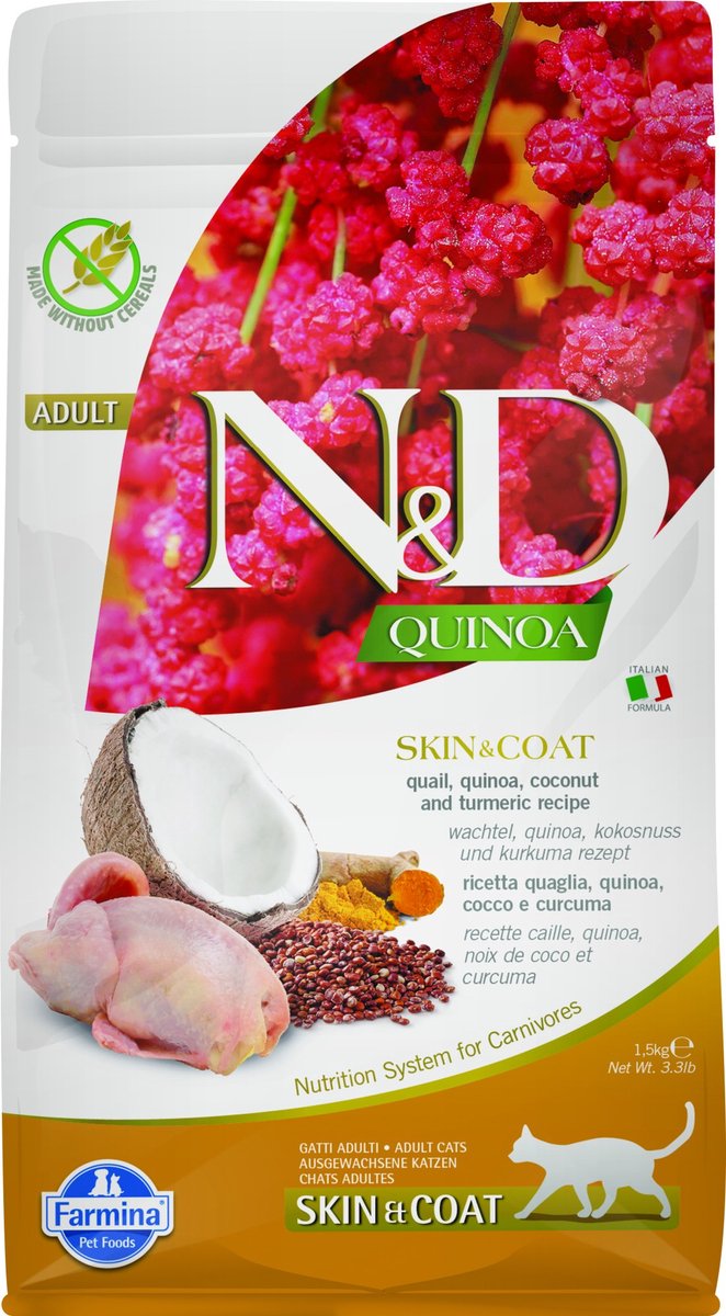 Farmina pet food farmina n d quinoa - adult kat - skin coat kwartel - 1,5kg-0