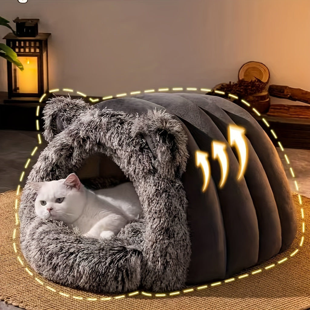Plush Fleece Cat Cave Bed for Winter Comfort — view 4