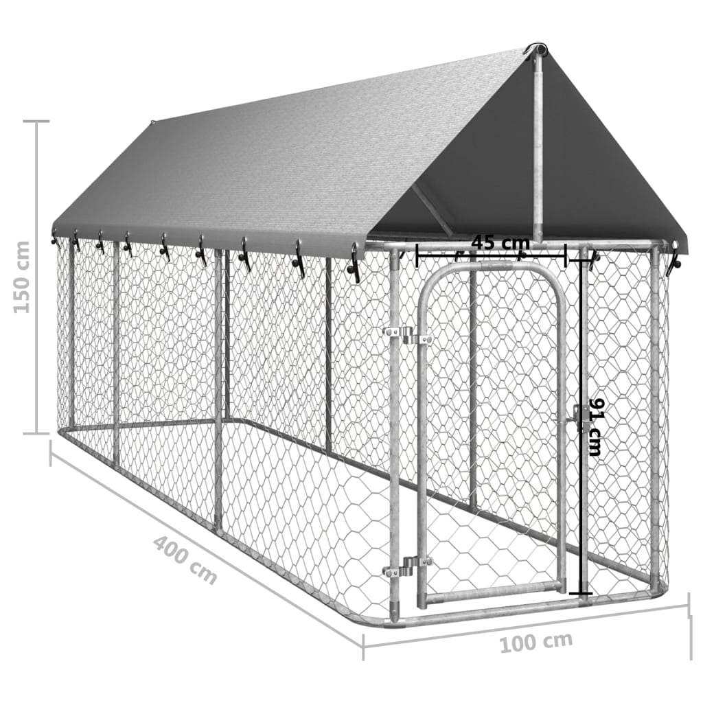 Outdoor Dog Run Kennel with Roof — 400 × 100 × 150 cm