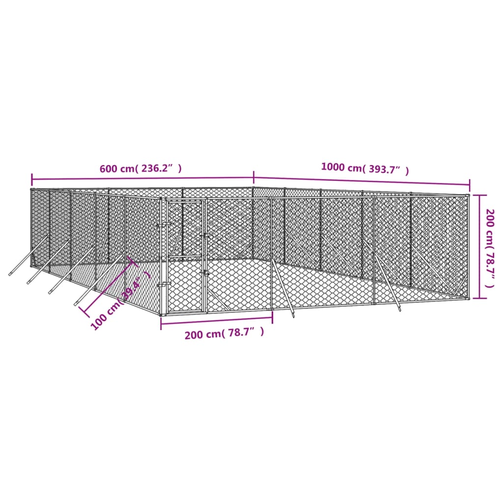 NNEVL Outdoor Dog Kennel Silver 6x10x2 m Galvanised Steel