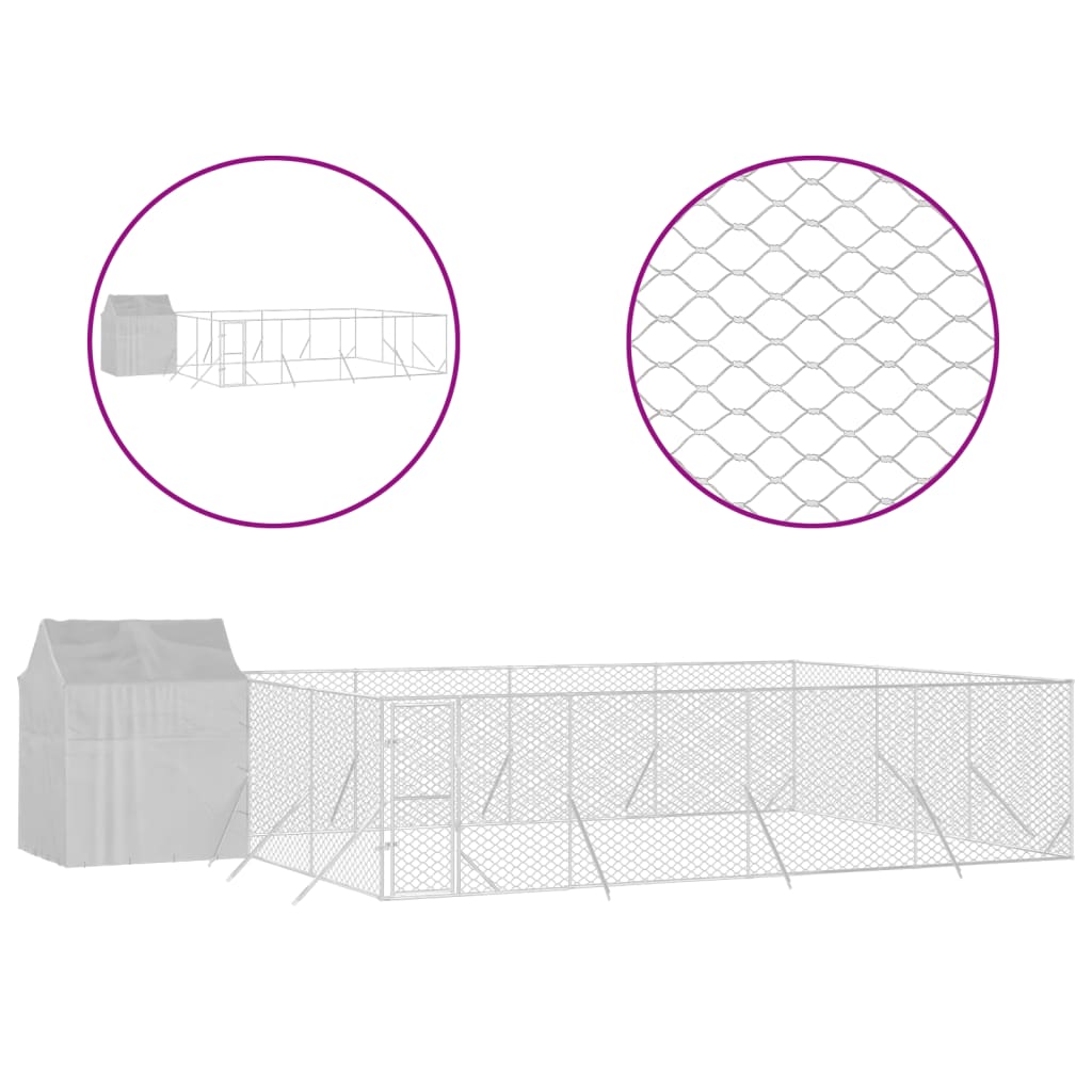 NNEVL Outdoor Dog Kennel with Roof Silver 6x6x2.5 m Galvanised Steel-1