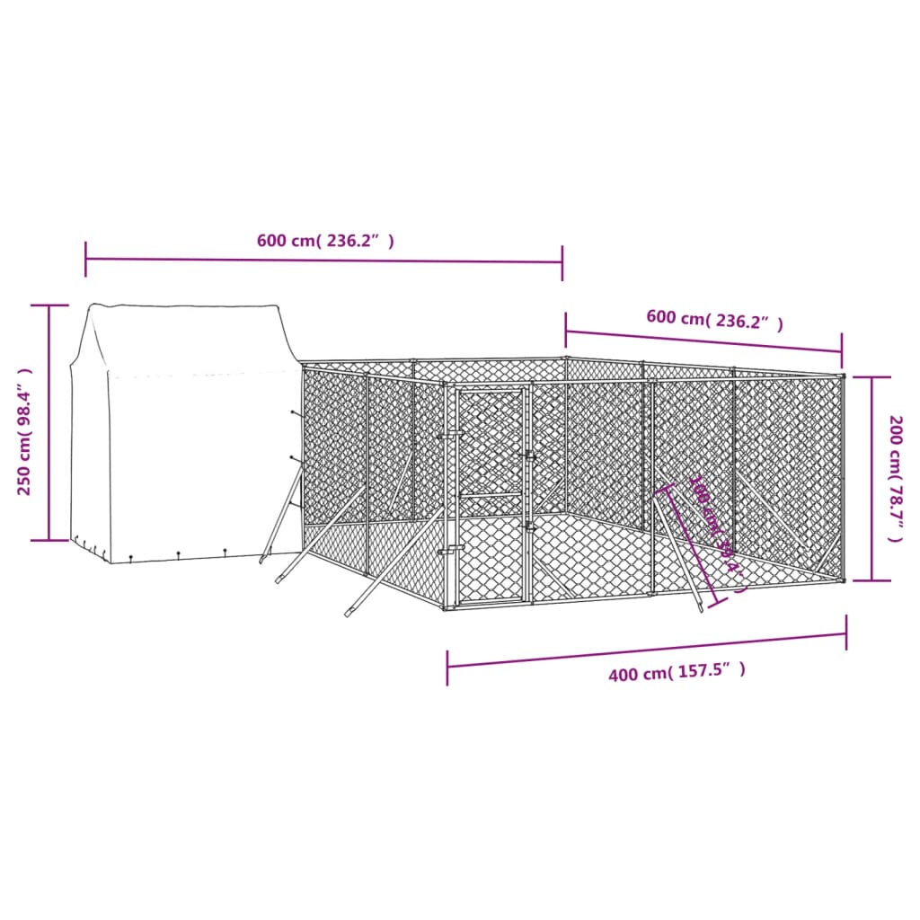NNEVL Outdoor Dog Kennel with Roof Silver 6x6x2.5 m Galvanised Steel-3