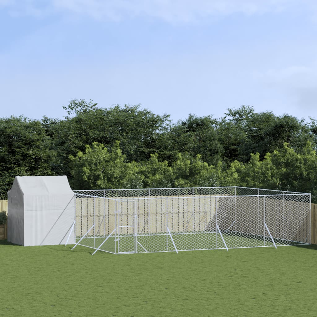 NNEVL Outdoor Dog Kennel with Roof Silver 6x6x2.5 m Galvanised Steel-0