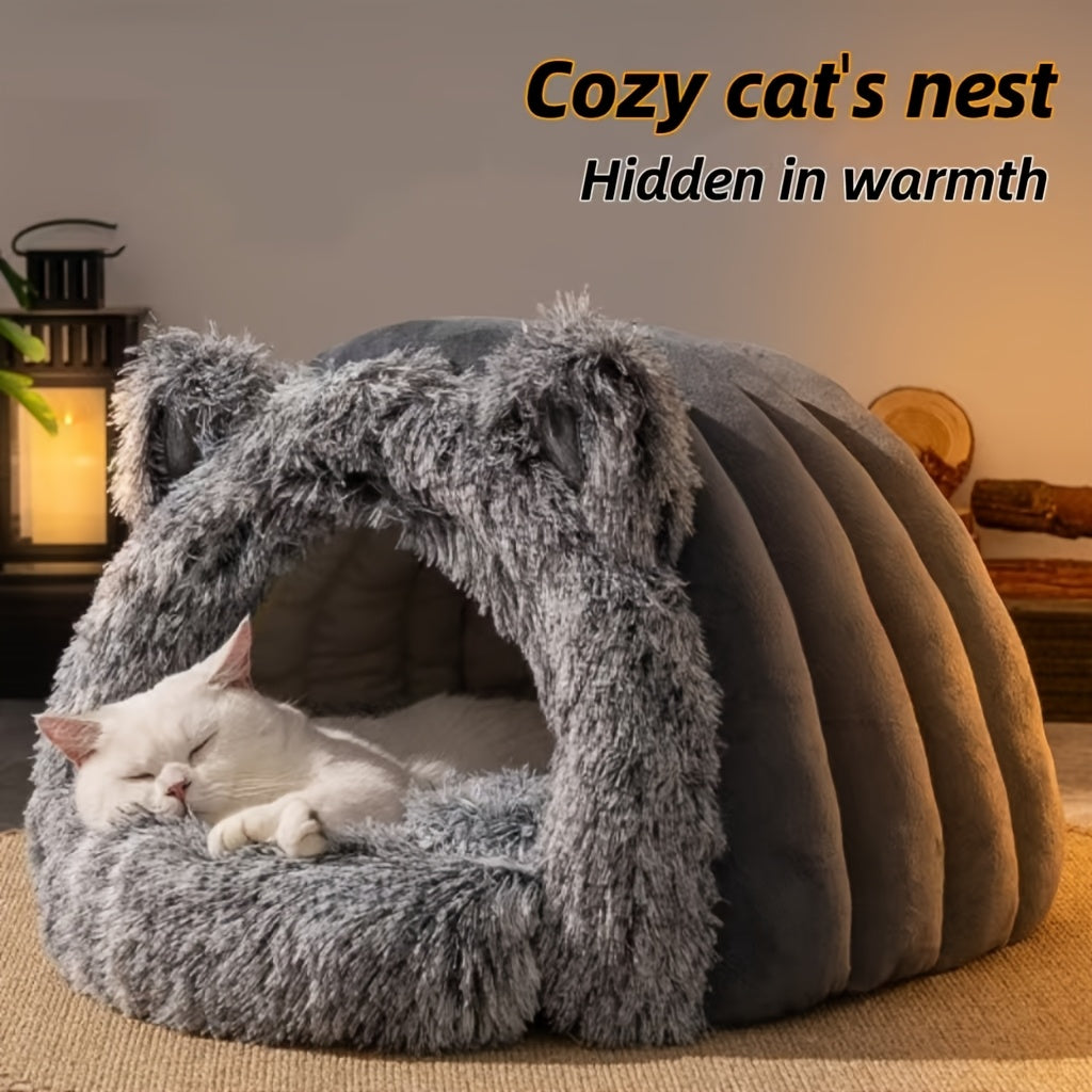 Plush Fleece Cat Cave Bed for Winter Comfort — view 3