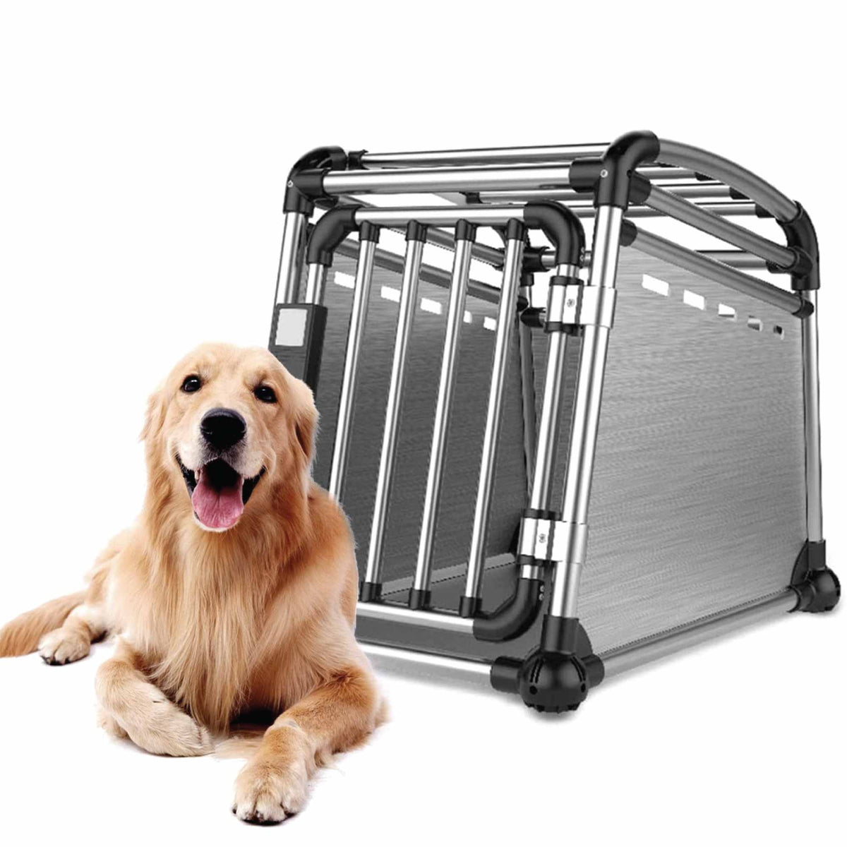 Aluminium Dog Travel Crate — Medium, 56 × 65 × 77 cm