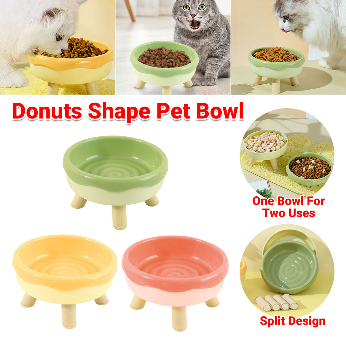 Cat Food Water Bowl Non Slip Raised Pet Feeding Dish Elevated Feeder Cats