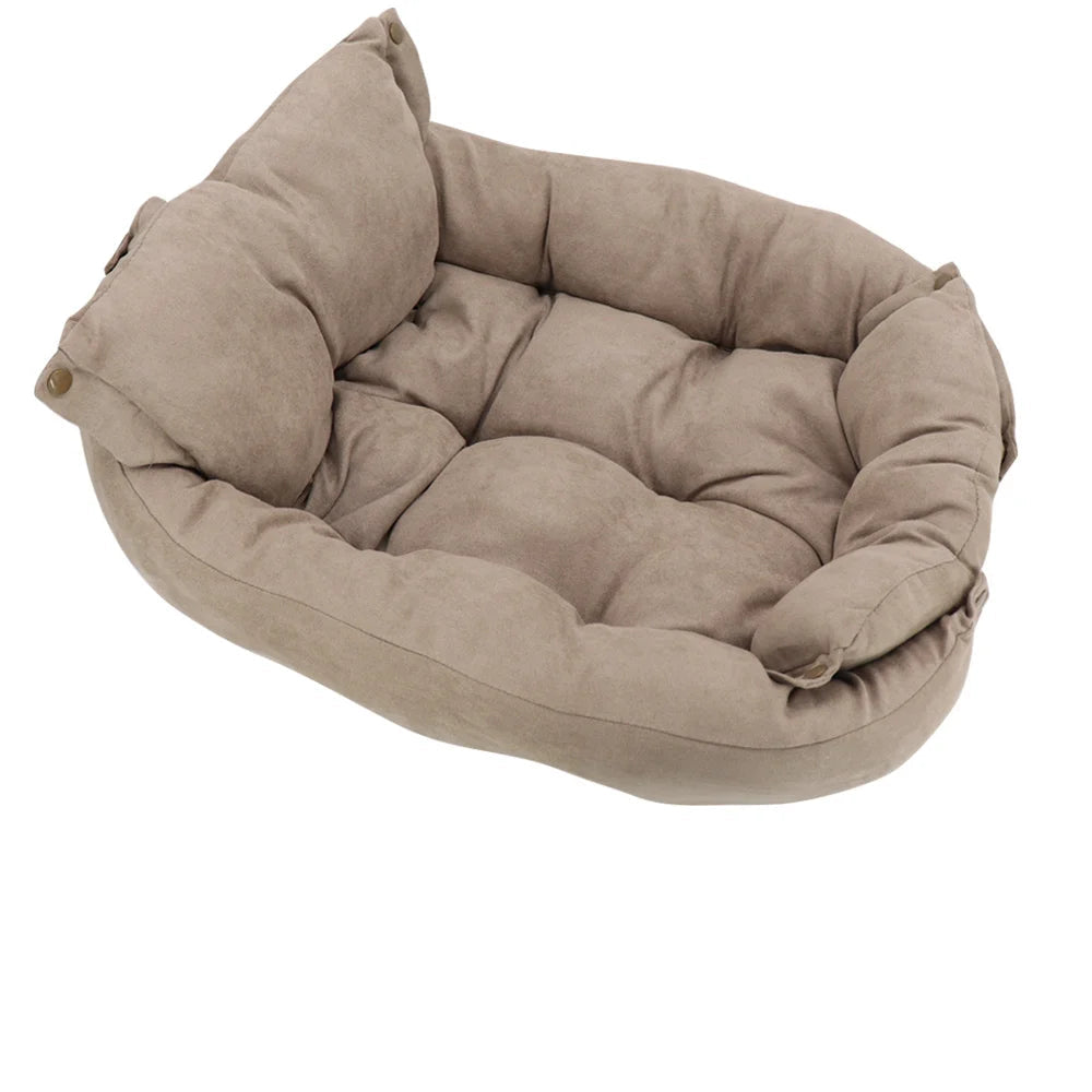 3-in-1 Multifunction Dog And Cat Bed Soft Cotton Convertible Pet Mat Brown