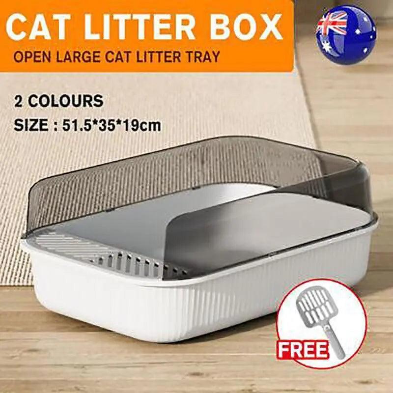Litter Tray Box with Splash Guard and Wide Opening for Cats Open Top Design