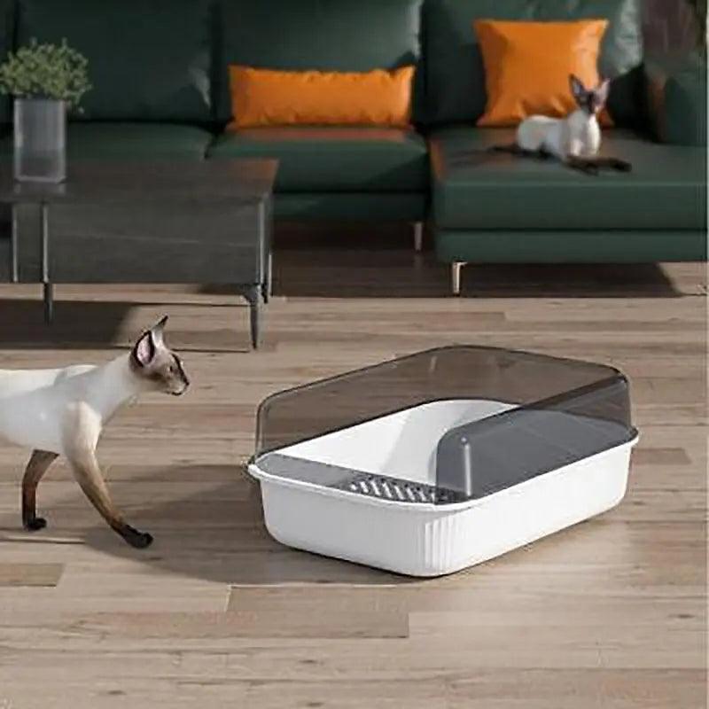 Litter Tray Box with Splash Guard and Wide Opening for Cats Open Top Design