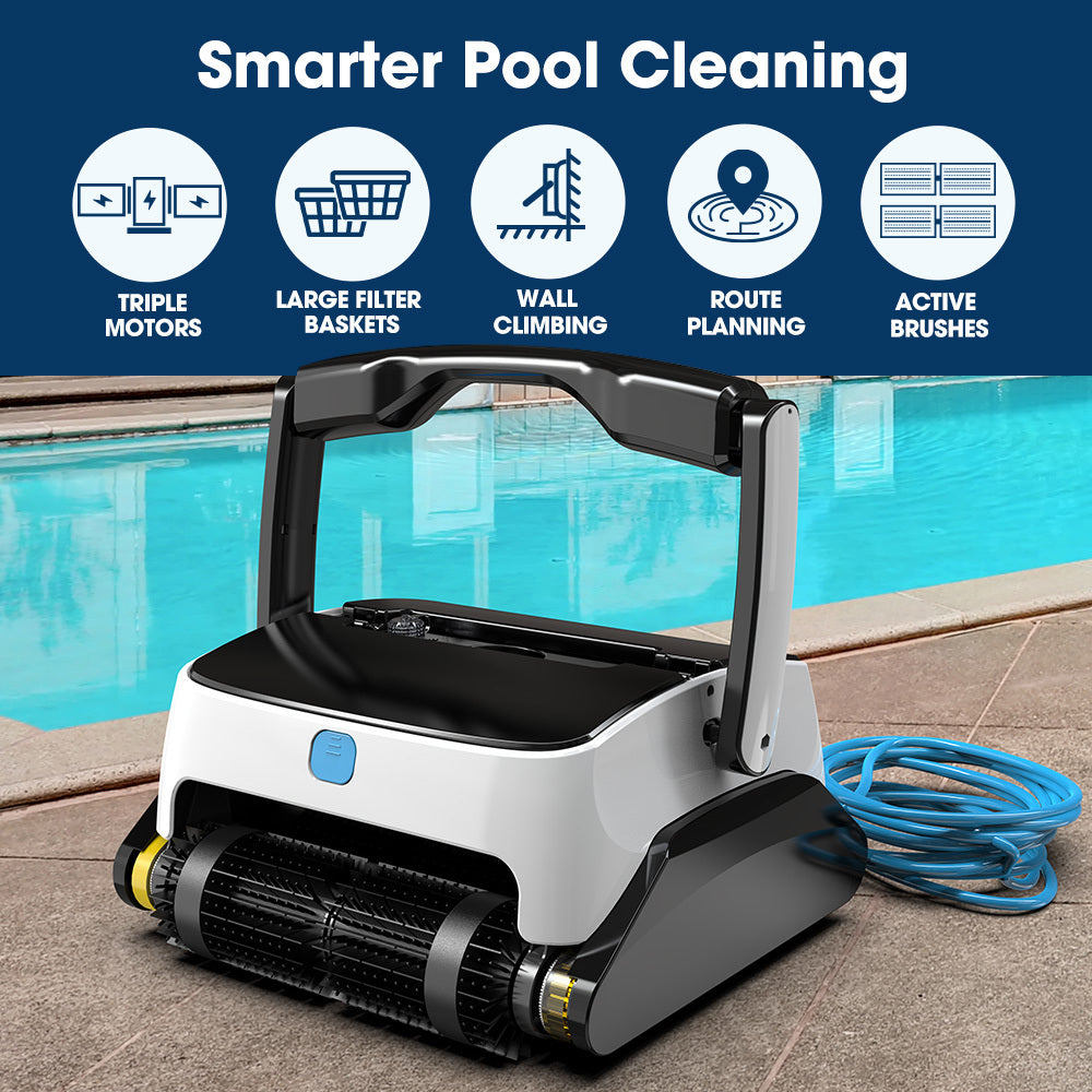 NNEMB Grampus 800 Robotic Pool Cleaner, Automatic Vacuum with Quick Clean, Wall Climbing Capability, Powerful Triple Motors, Large Filter Baskets, Ideal for Large In-Ground Pools