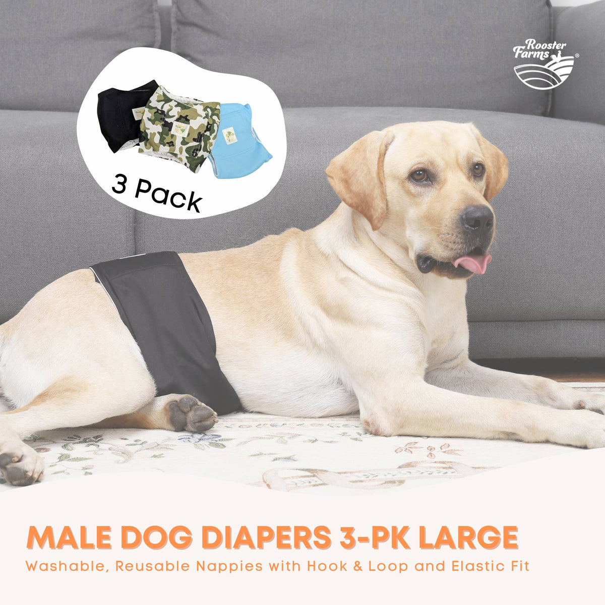 Washable Male Dog Wraps — Large, 3 Pack