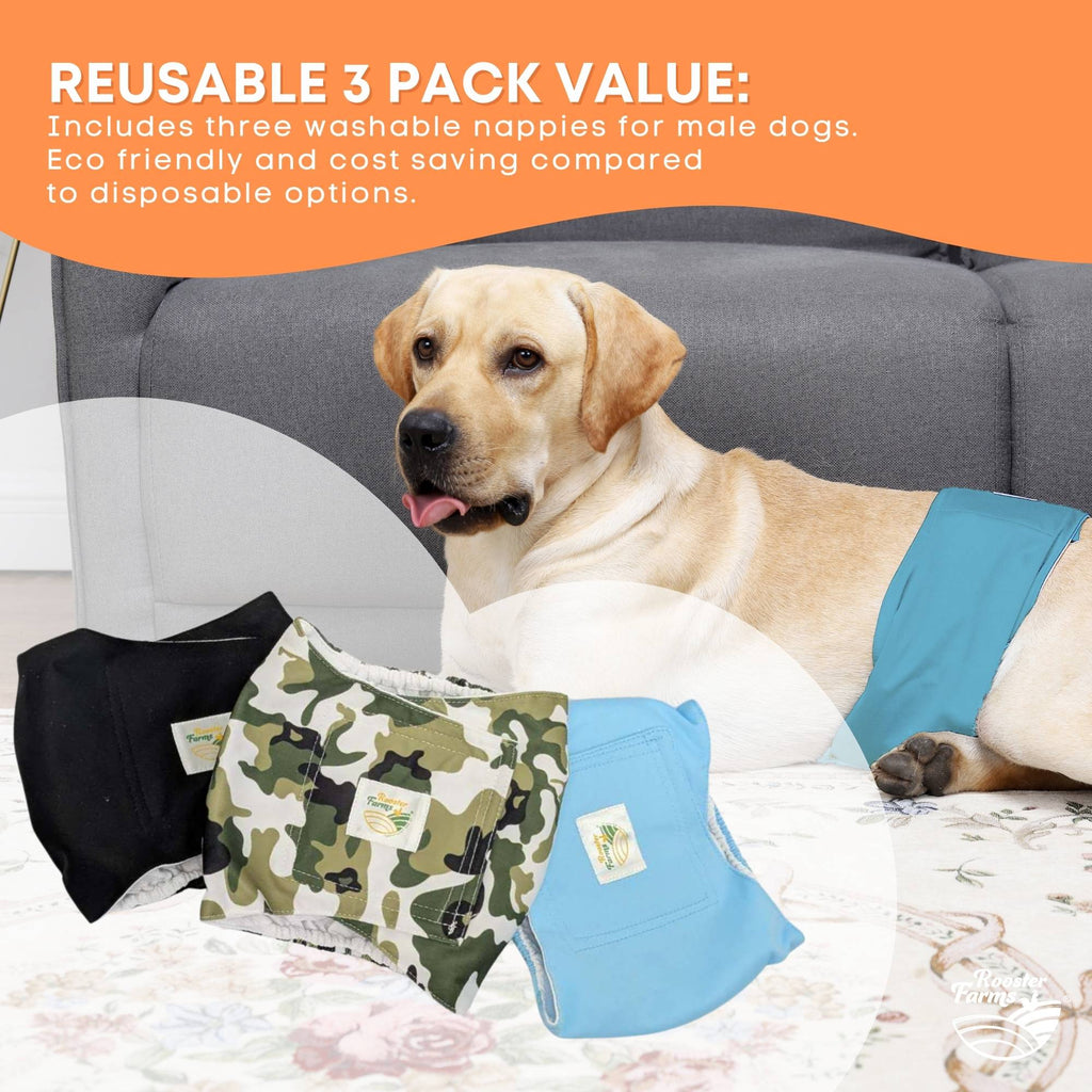 Washable Male Dog Wraps — Large, 3 Pack