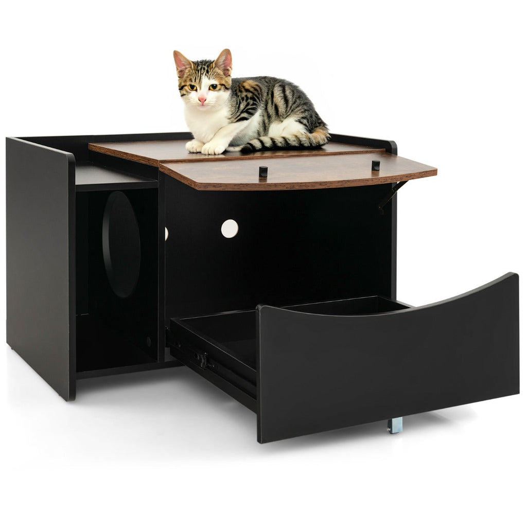 NNECW Cat Litter Box Enclosure with Pull-out Drawer and Rolling Caster
