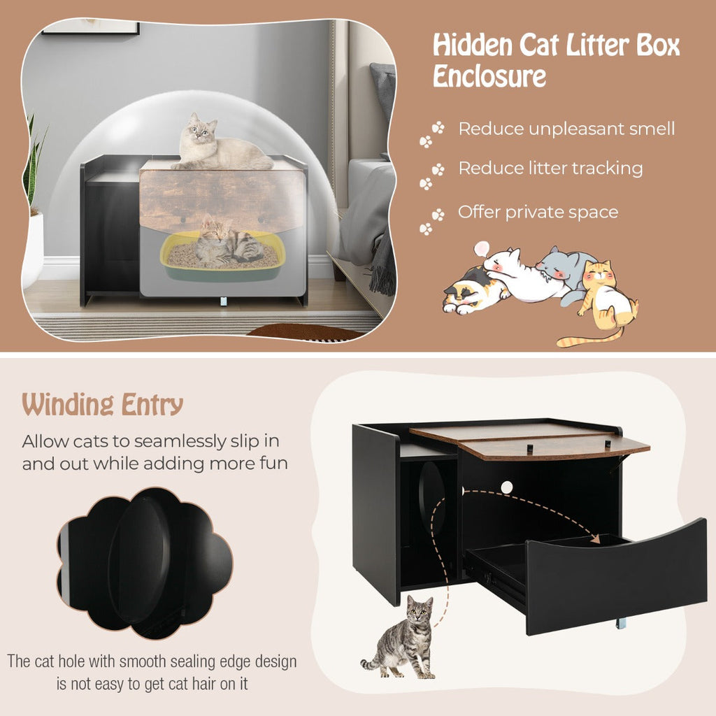 NNECW Cat Litter Box Enclosure with Pull-out Drawer and Rolling Caster