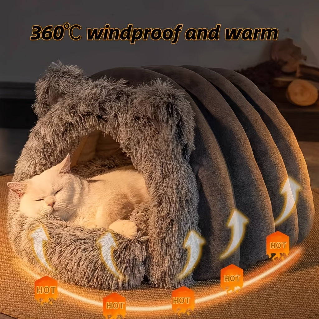 Plush Fleece Cat Cave Bed for Winter Comfort — view 2