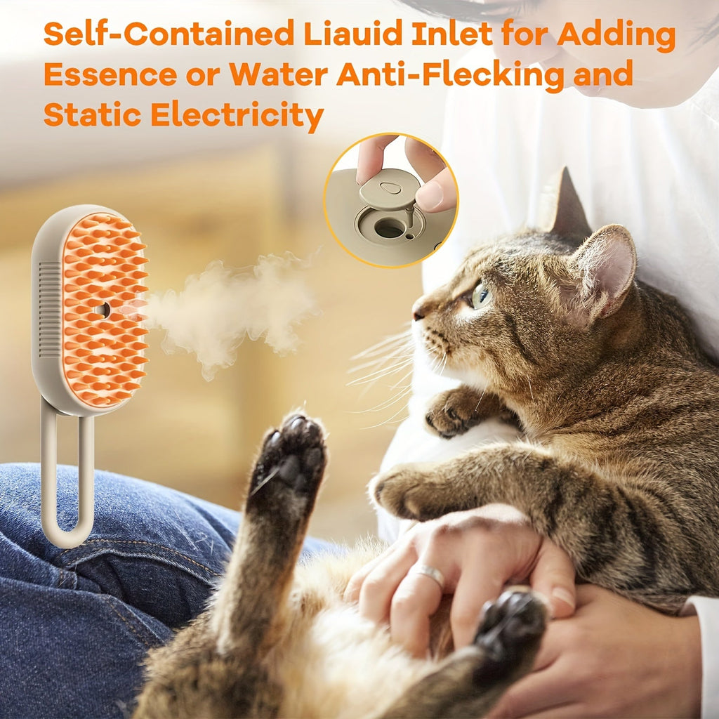 3-in-1 Rechargeable Steam Pet Brush for Cats & Dogs
