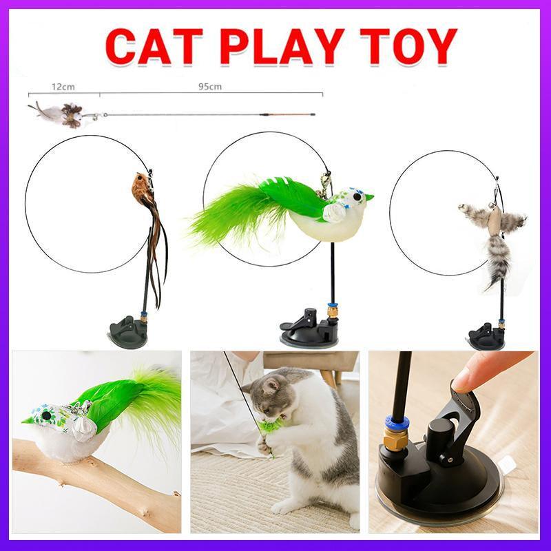 Bird Teaser Wand Cat Toy with Suction Cup