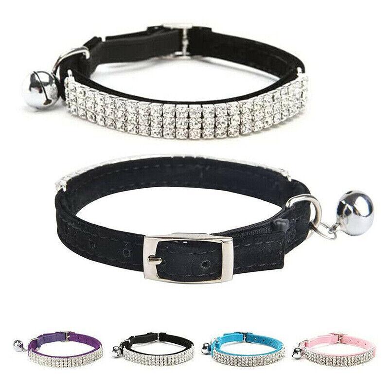 Suede Adjustable Pet Collar with Rhinestone for Cat Puppy 5 Colours Quick Release