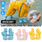4pcs Cartoon Pet Rain Boots Waterproof Non-Slip Wear-Resistant Shoes for Dogs