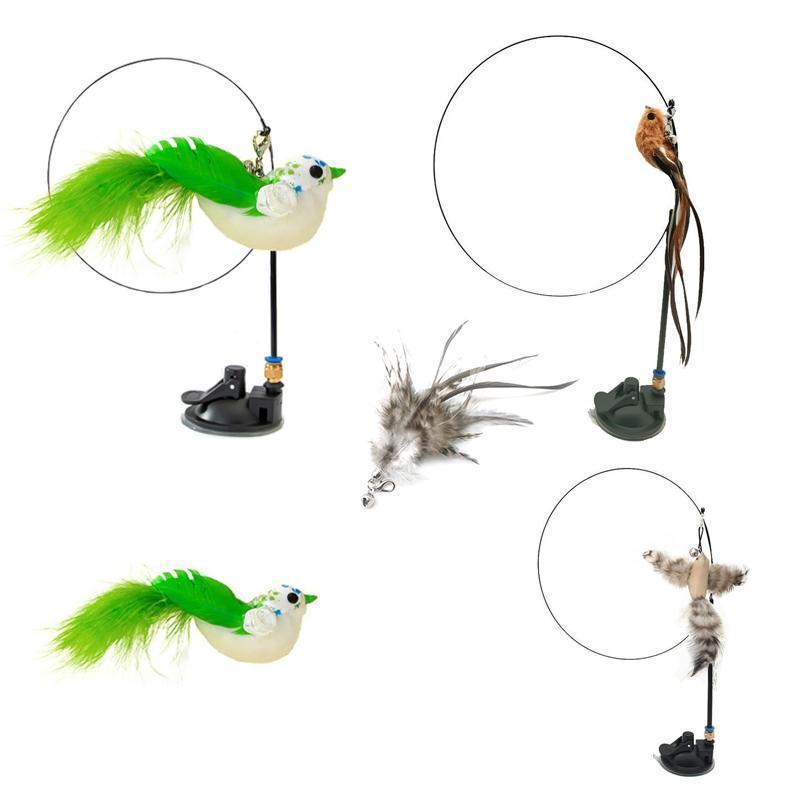 Bird Teaser Wand Cat Toy with Suction Cup